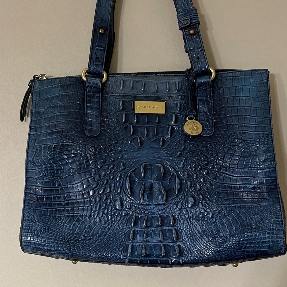 Brahmin Navy Embossed Leather Tote